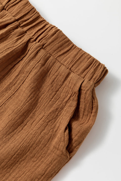 Summer Comfort Textured Polo Shirt High Rise Cotton Shorts Set